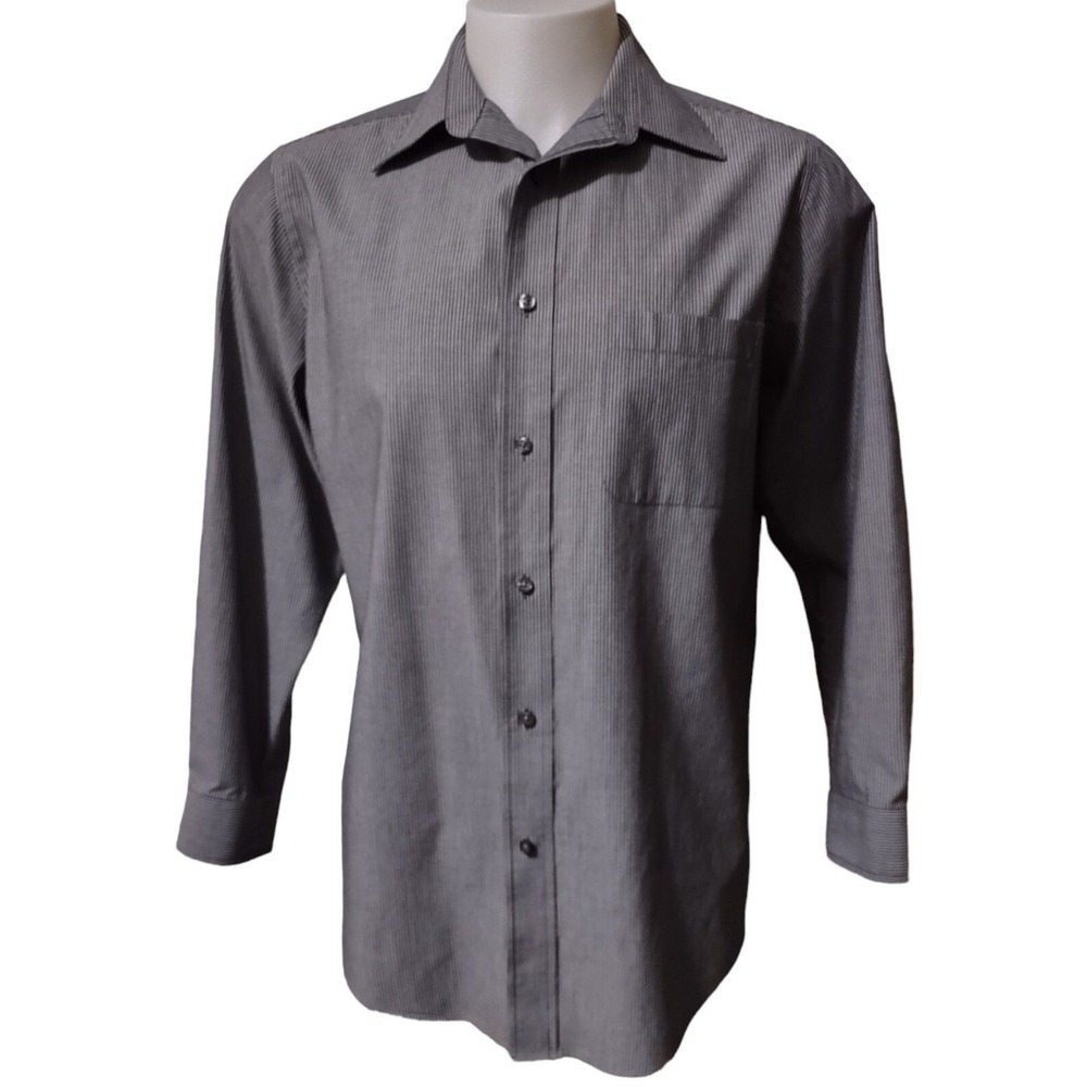 Croft & Barrow Dress Shirt Mens 15.5 32/33 Long Sleeves Gray with White Stripes